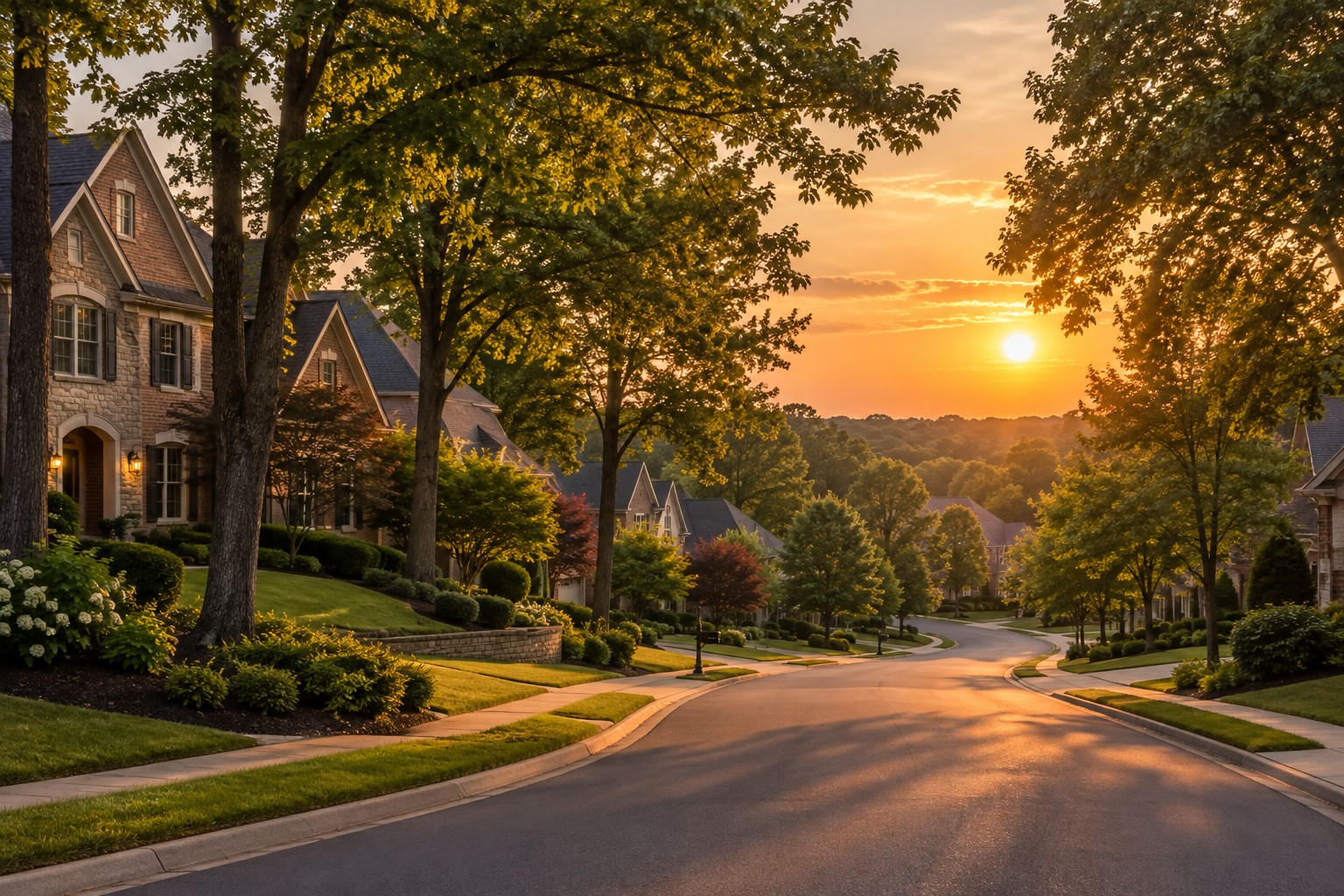 A Charlotte North Carolina street at sunset, illustrative